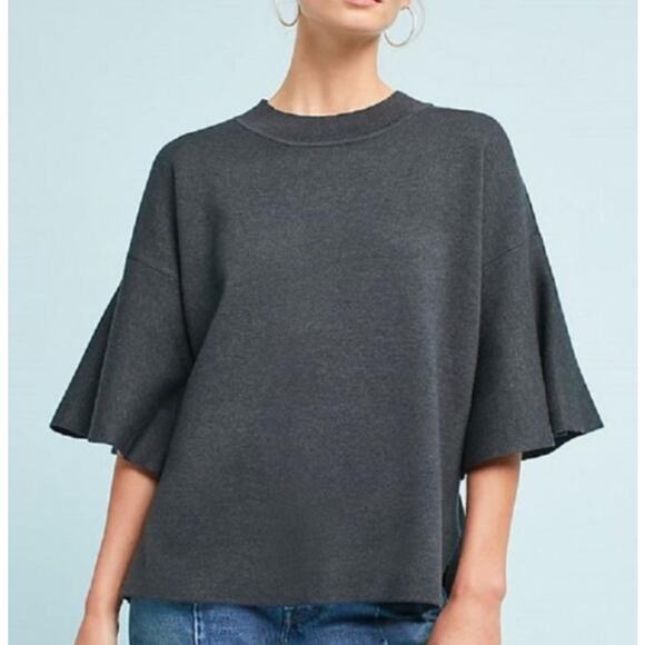 Sunday in Brooklyn Size S Flutter Sleeve Gray Women's Short Sleeve Sweater - Picture 1 of 10